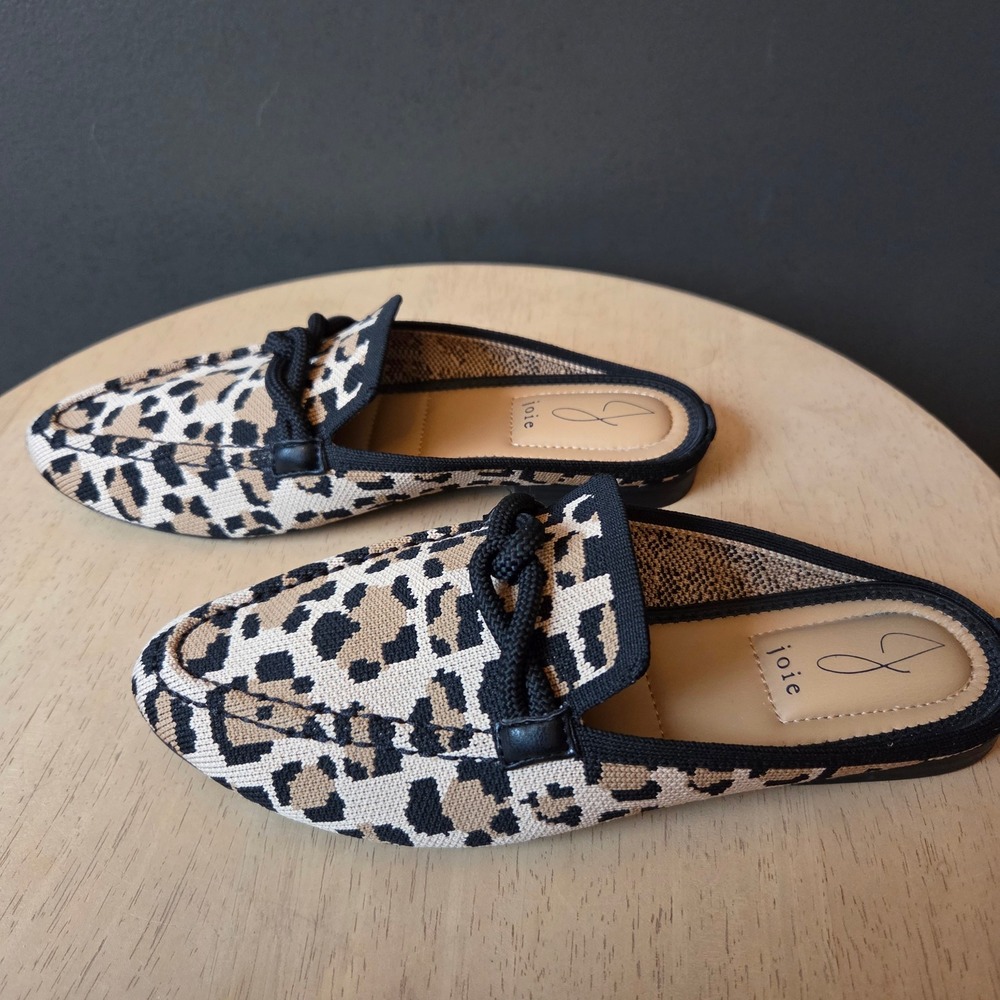 Joie Womens Size 6 Leopard Print Knit Mules Rope Detail Slip On‎ Loafers Flat - Picture 2 of 7